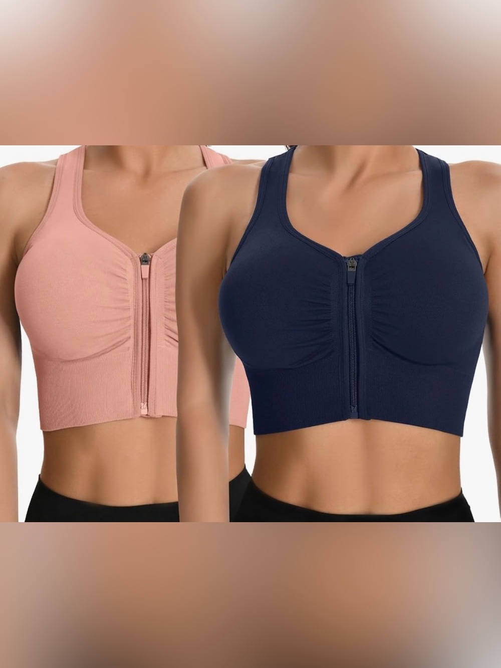 NWT 2 Pack Zip Front Sports Bra, for Yoga Gym Exercise or Post-Surgery
